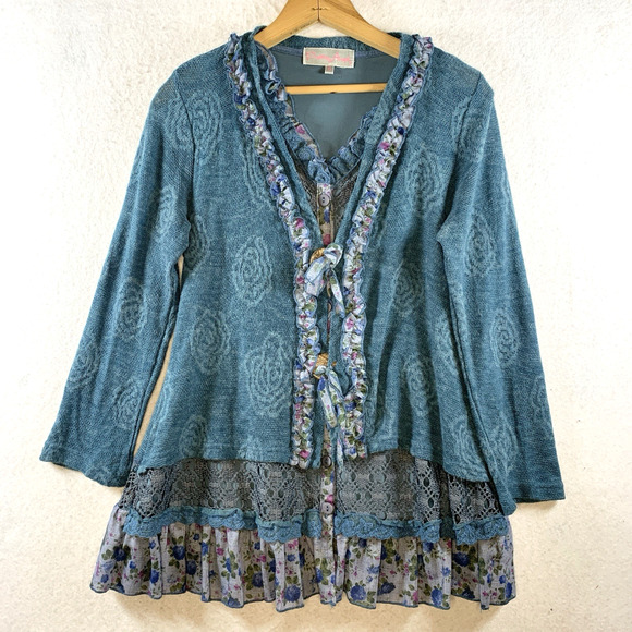 Pretty Angel Women Layered Boho Romantic Tunic Top Sz S Ethereal Whimsical Artsy - Picture 1 of 13